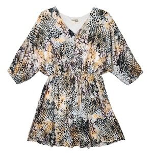 Savanna Jane Dress Women Plus 1X Multicolor Snake Print Boho V-Neck Mini Western